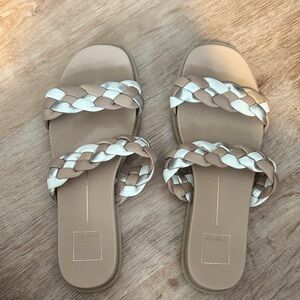 Dolce Vita Braided Sandals in Cream, white, and silver